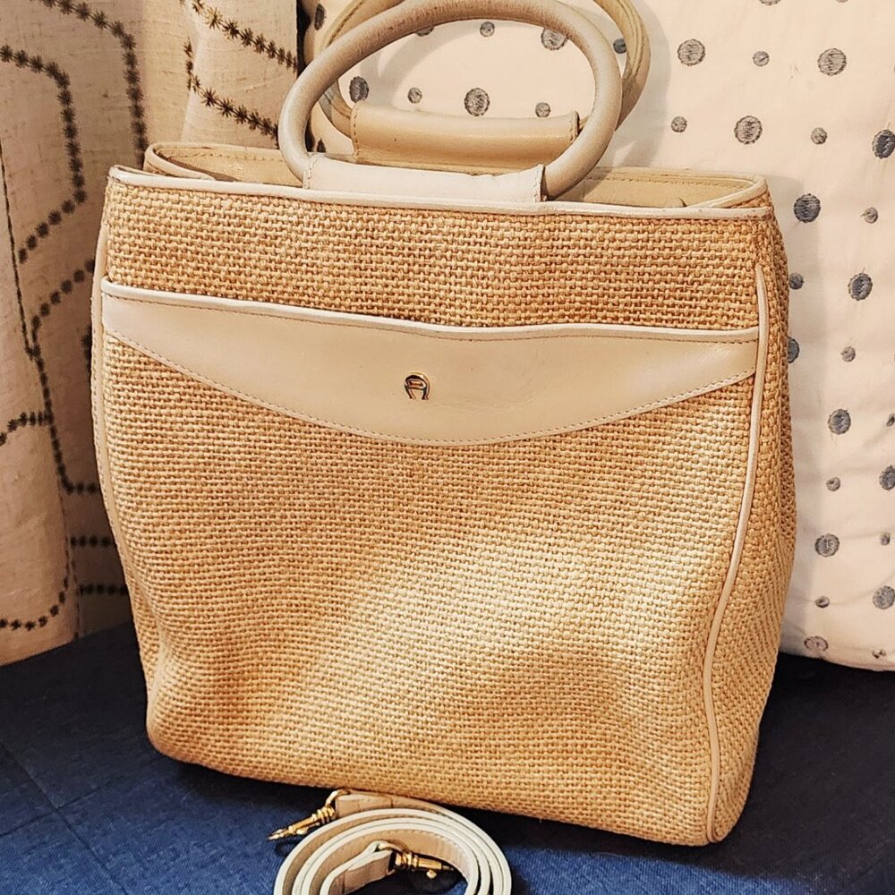 Vintage 90’s Etienne Aigner Bag- Straw & Leather